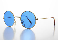 NessiWorld Round Glass John Lennon Style Gold Framed Blue Glasses