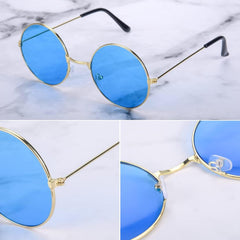 NessiWorld Round Glass John Lennon Style Gold Framed Blue Glasses