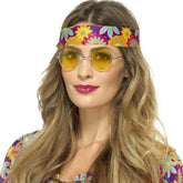Lunettes rondes NessiWorld style John Lennon, monture argentée, style hippie, jaunes