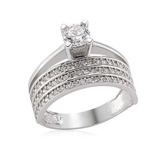 Silver 3 Row Single Stone Women's Ring