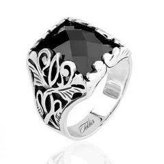 Bague homme en argent et pierre noire