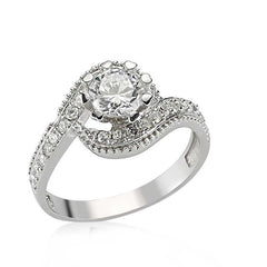 Silver Zircon Single Stone Women's Ring