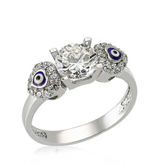 Silver Heart Evil Eye Single Stone Women's Ring