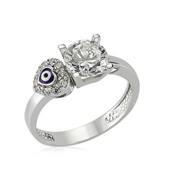 Silver Heart Evil Eye Single Stone Women's Ring