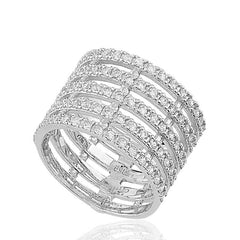 Bague femme en argent avec cinq rangées de pierres
