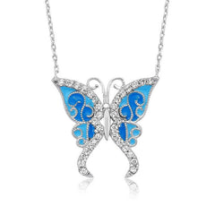 Silver Blue Butterfly Women's Necklace