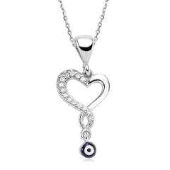 Silver Evil Eye Women's Heart Necklace