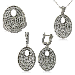 Silver White Stone Oval Women's Set