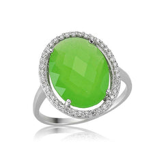 Silver Green Oval Stone Women's Ring