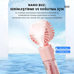 Meanyou 3’ü 1 Arada Şarjlı El Tipi Soğutucu Fan – Spreyli Nemlendirici  Boyun Askılı Mini Taşınabilir Klima Fanı