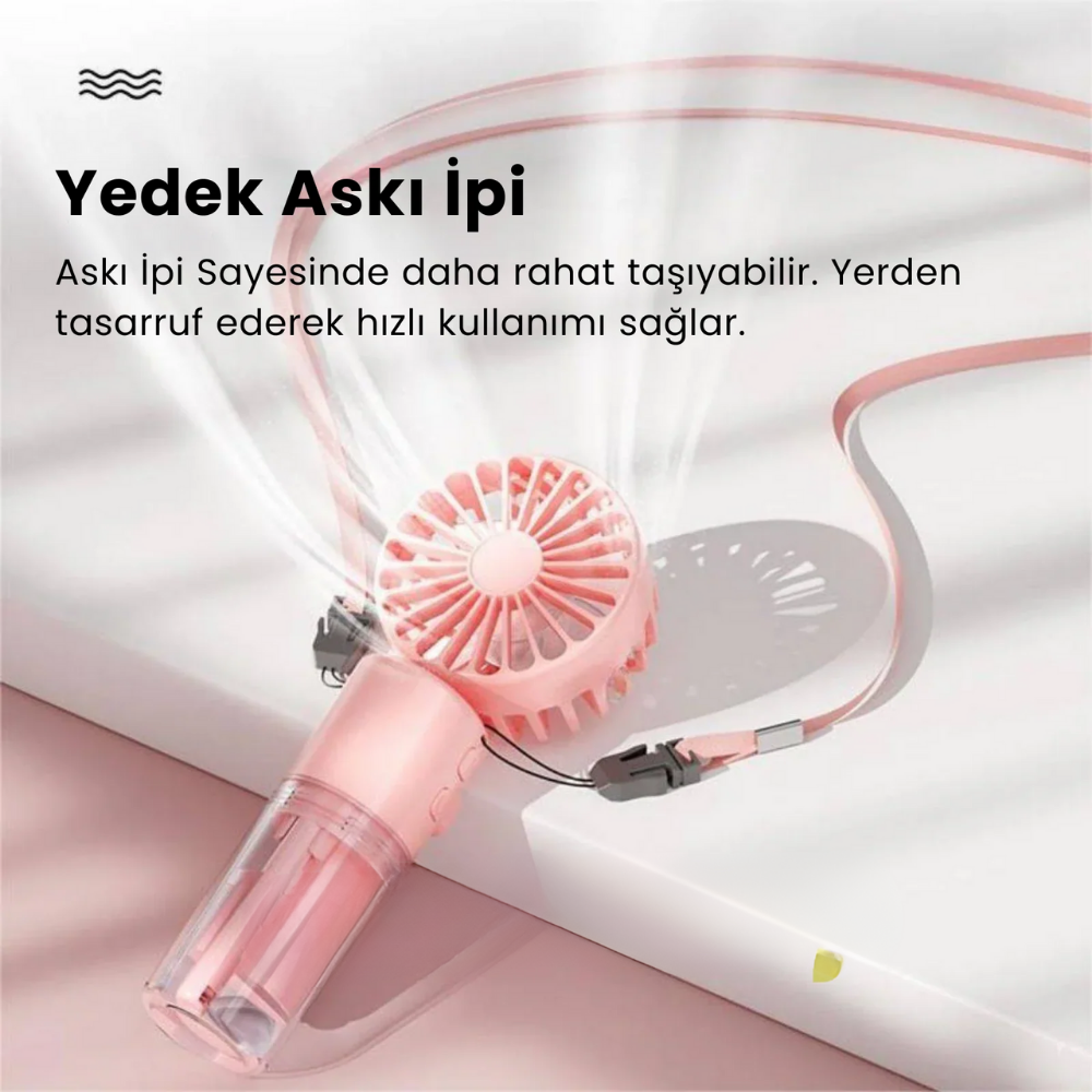 Meanyou 3’ü 1 Arada Şarjlı El Tipi Soğutucu Fan – Spreyli Nemlendirici  Boyun Askılı Mini Taşınabilir Klima Fanı