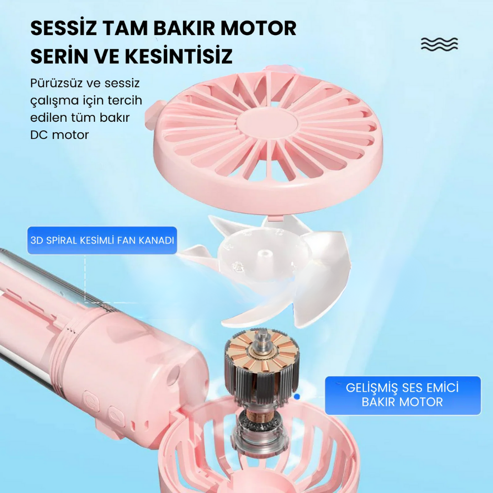 Meanyou 3’ü 1 Arada Şarjlı El Tipi Soğutucu Fan – Spreyli Nemlendirici  Boyun Askılı Mini Taşınabilir Klima Fanı