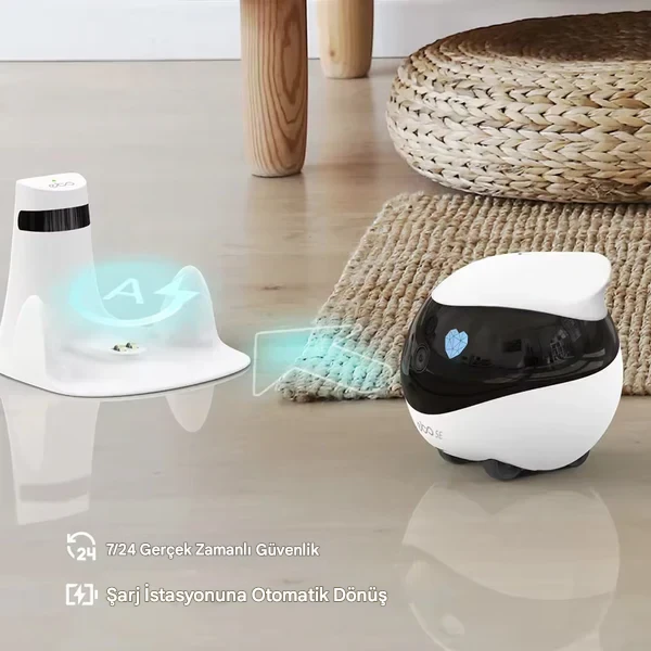 Meanyou Hareketli Ev Kamerası Ebo  Güvenlik Kamerası 1080p Otomatik Şarj, Gece Görüşü, Evcil Hayvan/Yaşlı/Bebek İçin Kablosuz Kamera, Çift Yönlü Konuşma, Uygulama Kontrolü