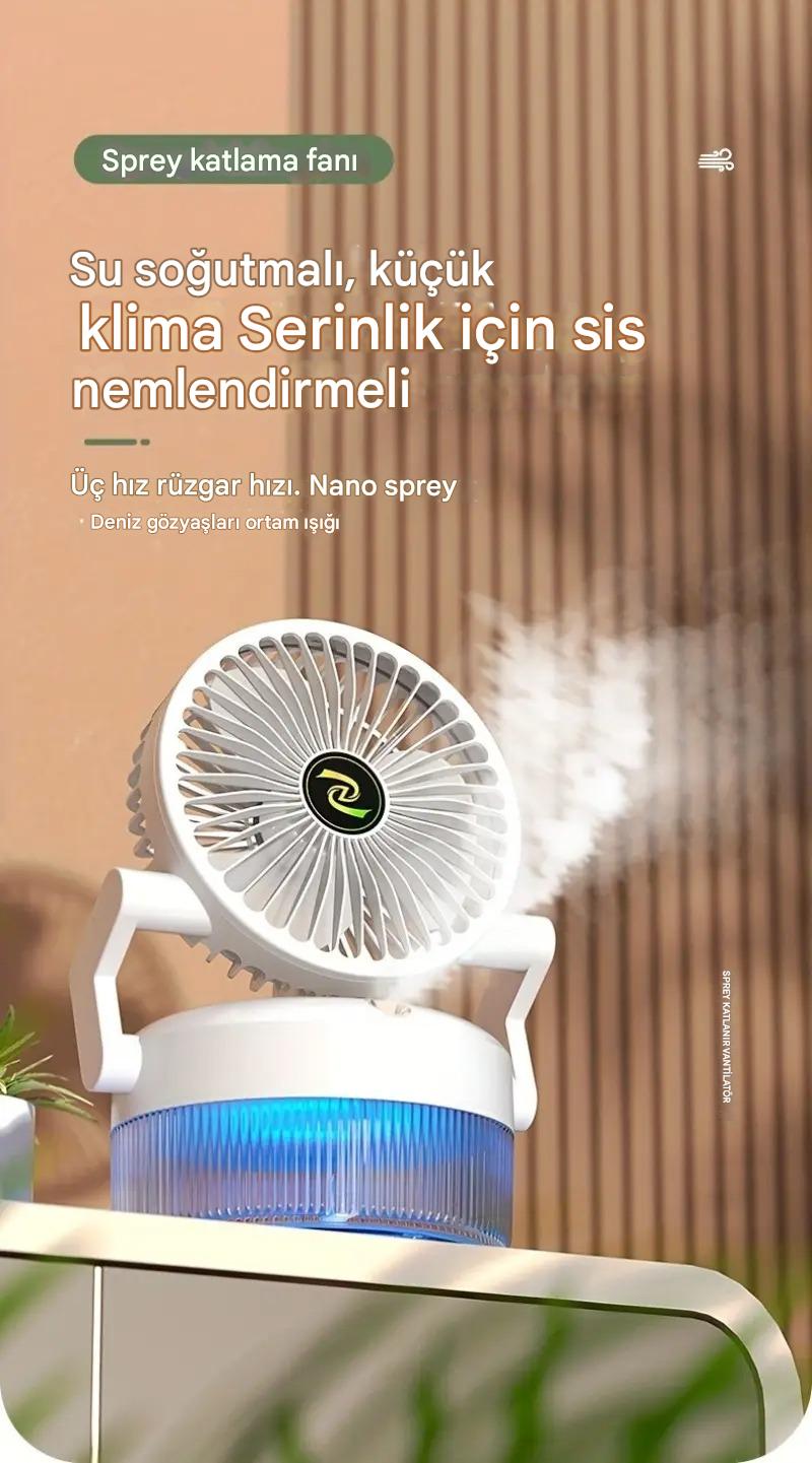 Meanyou Katlanabilir USB Şarjlı Mini Soğutma Fanı Nemlendirici – 3 Kademeli Sessiz Masa Fanı | 1200mAh Lityum Pil ile Taşınabilir Klima Etkisi