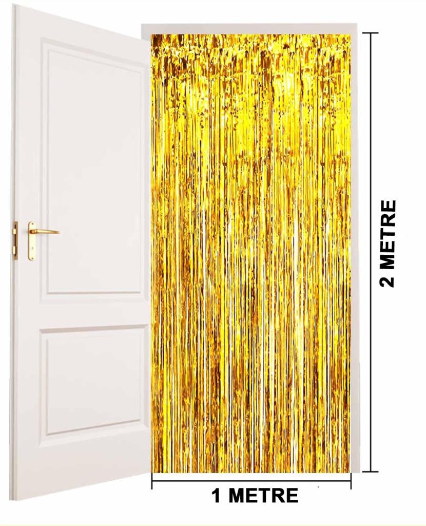 Nessiworld Gold Gold Color Extra Metallized Shiny Fringed Background Curtain Imported A Quality 1x2 Meters