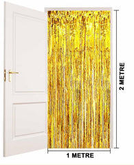 Nessiworld Gold Gold Color Extra Metallized Shiny Fringed Background Curtain Imported A Quality 1x2 Meters
