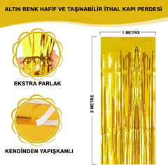 Nessiworld Gold Gold Color Extra Metallized Shiny Fringed Background Curtain Imported A Quality 1x2 Meters