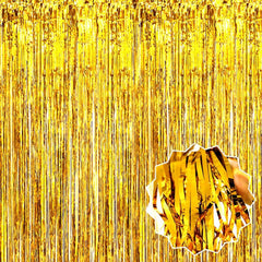 Nessiworld Gold Gold Color Extra Metallized Shiny Fringed Background Curtain Imported A Quality 1x2 Meters