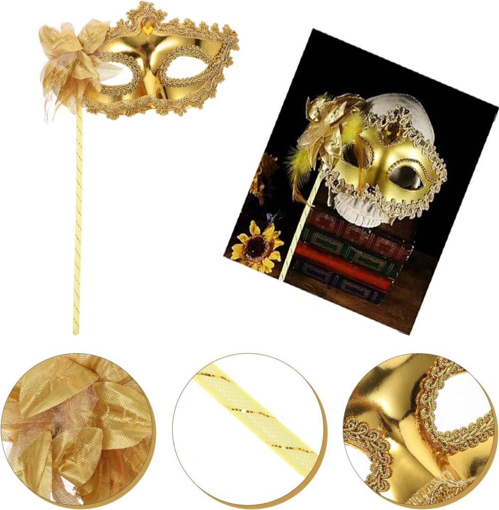 Nessiworld Gold Glitter Handle Photo Shoot Mask 18x29 cm