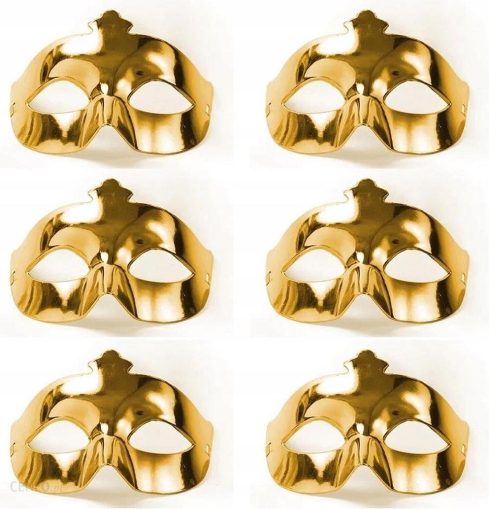Nessiworld Gold Metalized Color Plain Prom Party Mask 6 Pieces