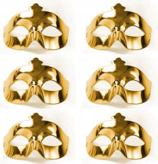 Nessiworld Gold Metalized Color Plain Prom Party Mask 6 Pieces