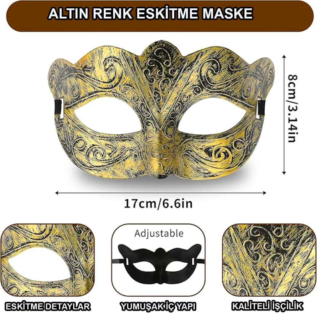 Nessiworld Gold Color Antique Masquerade Mask – Venetian Style Party Mask