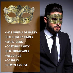 Nessiworld Gold Color Antique Masquerade Mask – Venetian Style Party Mask