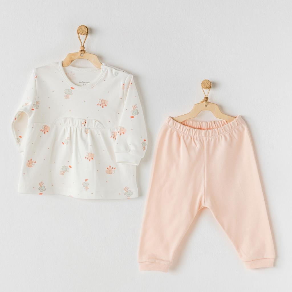 Nessiworld AC24344 Hiding Rabbits 2-Piece Baby Set Ecru Salmon