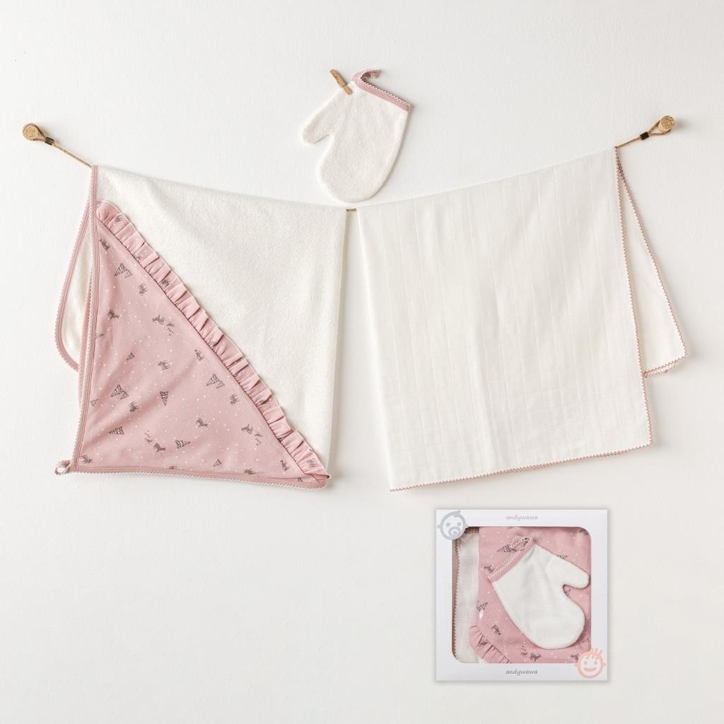 Nessiworld Andywawa AC25045 Puppy Gazelle 3 Piece Muslin Towel Set Pink