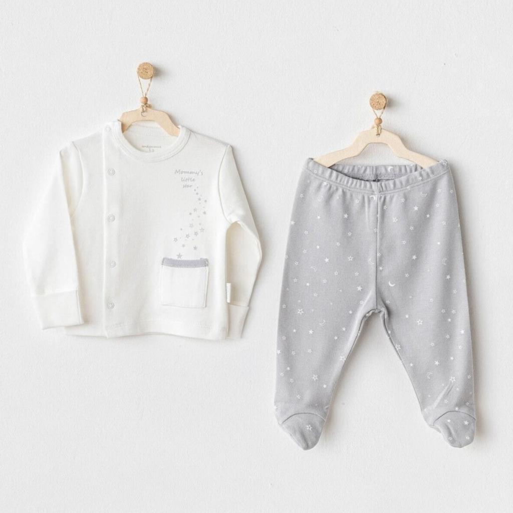 Nessiworld Andywawa AC25704 Side Snap Set Mommy's Little Star 2-Piece Zıbın Set Gray