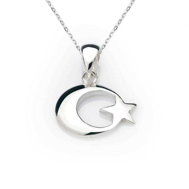 Silver Crescent Star Flag Necklace 