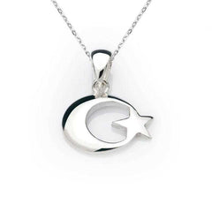 Silver Crescent Star Flag Necklace 