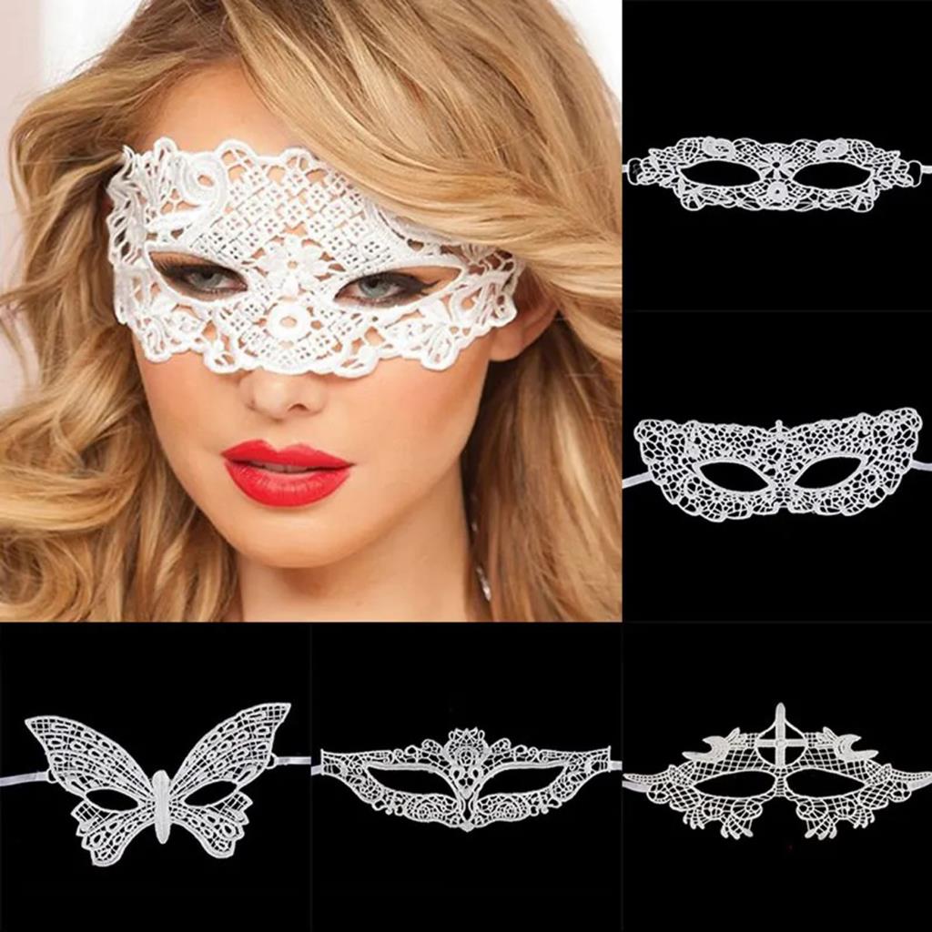 Nessiworld White Color Lace Cut Lace Embroidered Prom Party Mask No. 1