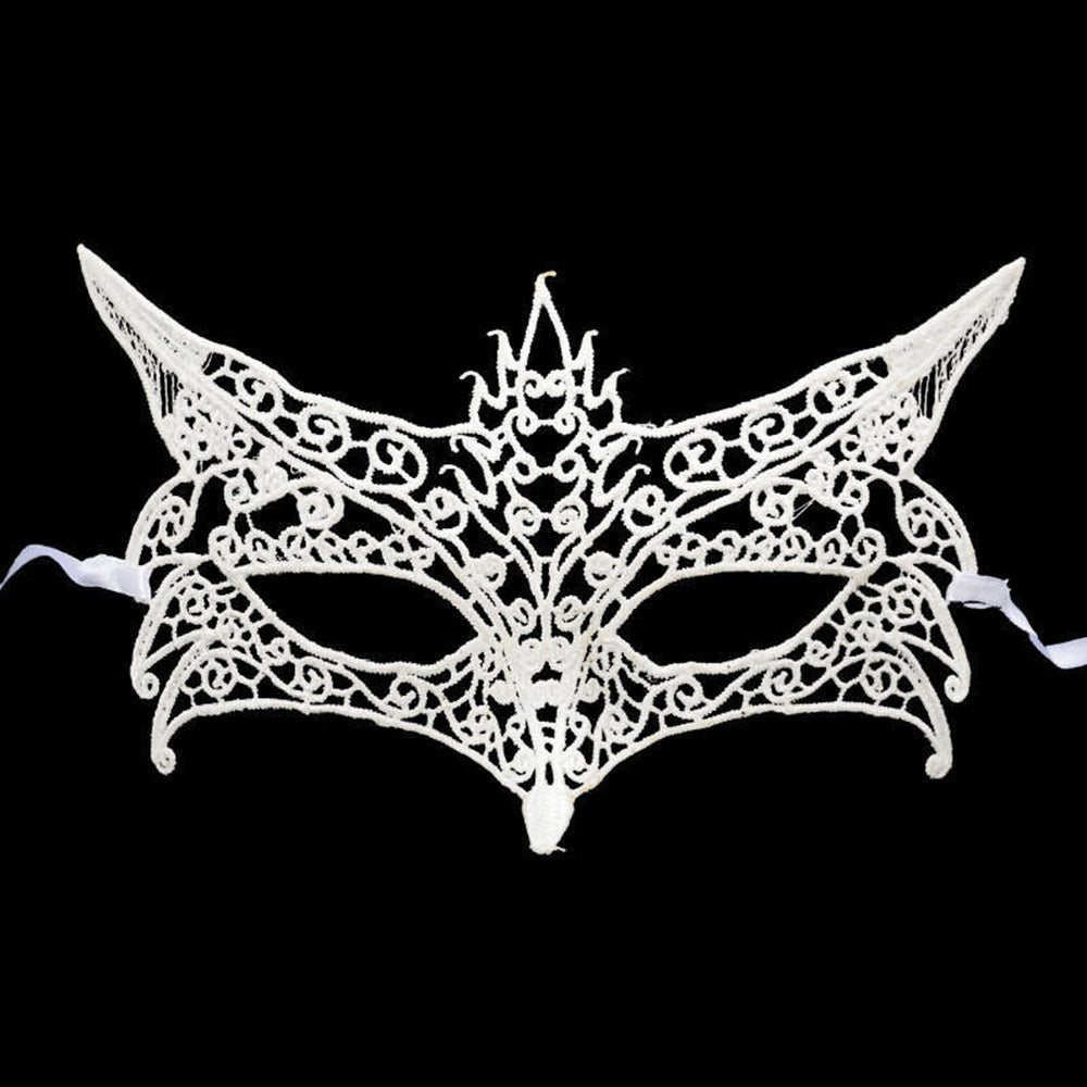 Nessiworld White Color Lace Cut Lace Embroidered Prom Party Mask No 7