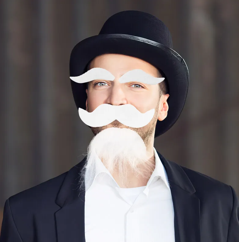 NessiWorld White Color Self Adhesive Fake Beard Moustache and Eyebrow Set