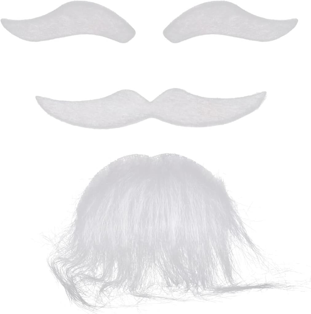 NessiWorld White Color Self Adhesive Fake Beard Moustache and Eyebrow Set