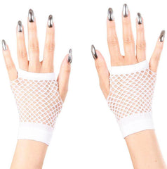 Nessiworld White Color Short Length Mesh Knitted Gloves