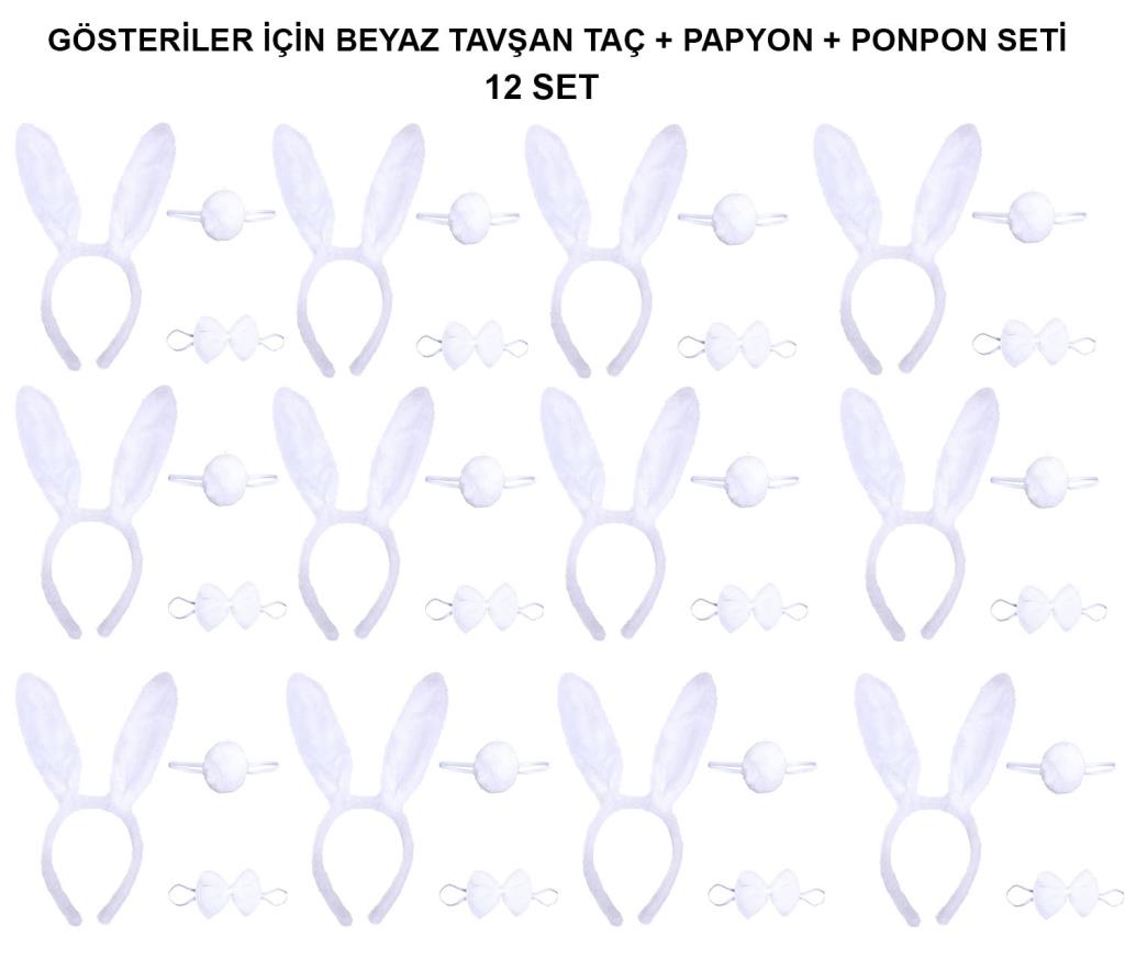 Nessiworld White Rabbit Costume Set – Crown, Bow Tie, Tail (Pack of 12)