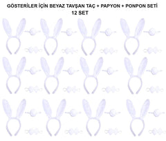 Nessiworld White Rabbit Costume Set – Crown, Bow Tie, Tail (Pack of 12)