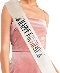 NessiWorld White Silver Large Happy Birthday Written Glittery Shiny Belt 10 cm Width