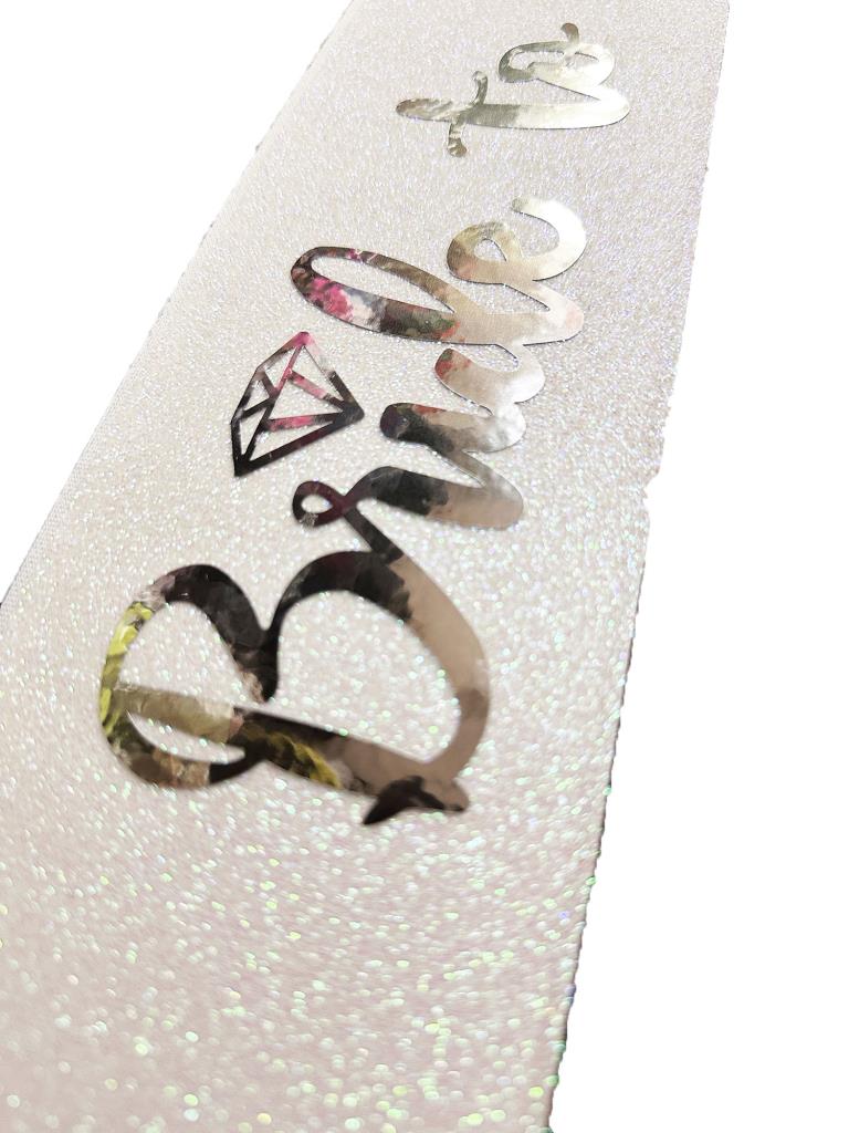 NessiWorld White Silver Italic Wedding Ring Bride To Be Written Glittery Shiny Sash Belt 10x80 cm