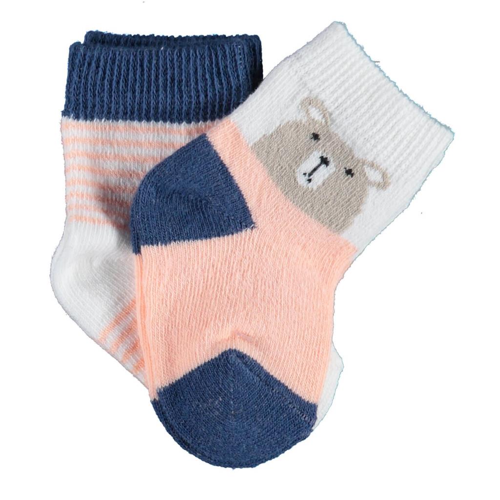 Nessiworld Hello Teddy Bear 2-Pack Girls Socks 68404 Ecru Salmon