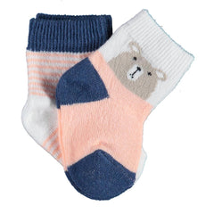 Nessiworld Hello Teddy Bear 2-Pack Girls Socks 68404 Ecru Salmon