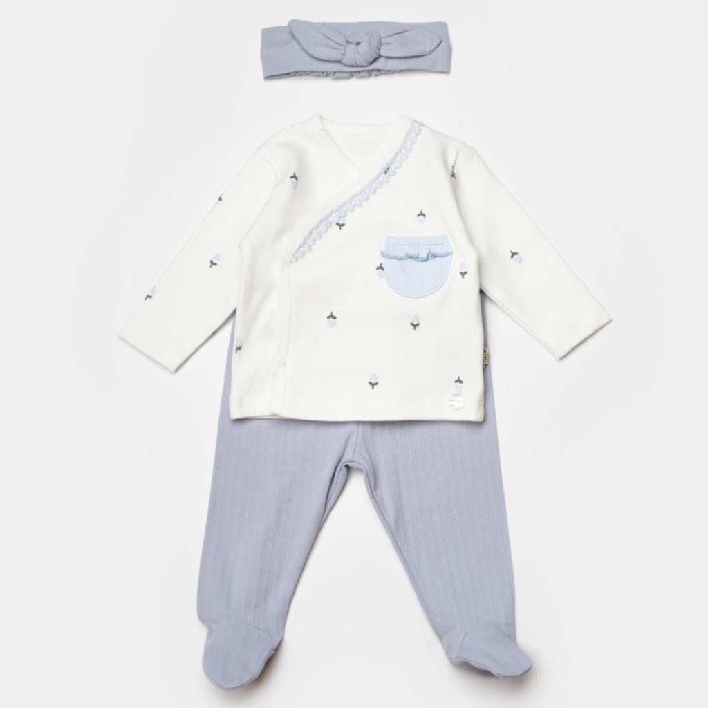 Nessiworld Bibaby Biorganic Love Floral 3 Parça Zıbın Seti 73346 Ekru Lila