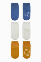 Nessiworld Bistyle Basic Non-Slip Combed Cotton Socks 3-Pack BS10106 Indigo Ecru Mustard