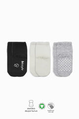 Nessiworld Bistyle Basic Non-Slip Combed Cotton Socks 3-Pack BS10106 Black Ecru Gray