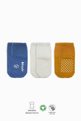Nessiworld Bistyle Basic Non-Slip Combed Cotton Socks 3-Pack BS10107 Indigo Ecru Mustard