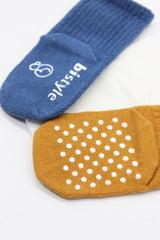 Nessiworld Bistyle Basic Non-Slip Combed Cotton Socks 3-Pack BS10107 Indigo Ecru Mustard