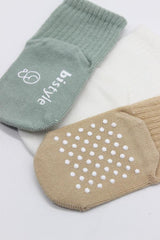 Nessiworld Bistyle Basic Non-Slip Combed Cotton Socks 3-Piece BS10107 Nil Ecru Beige