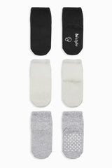 Nessiworld Bistyle Basic Non-Slip Combed Cotton Socks 3-Pack BS10107 Black Ecru Gray